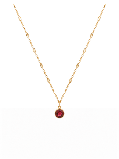 Gold Plated Red Zircon Bezel Pendant Necklace