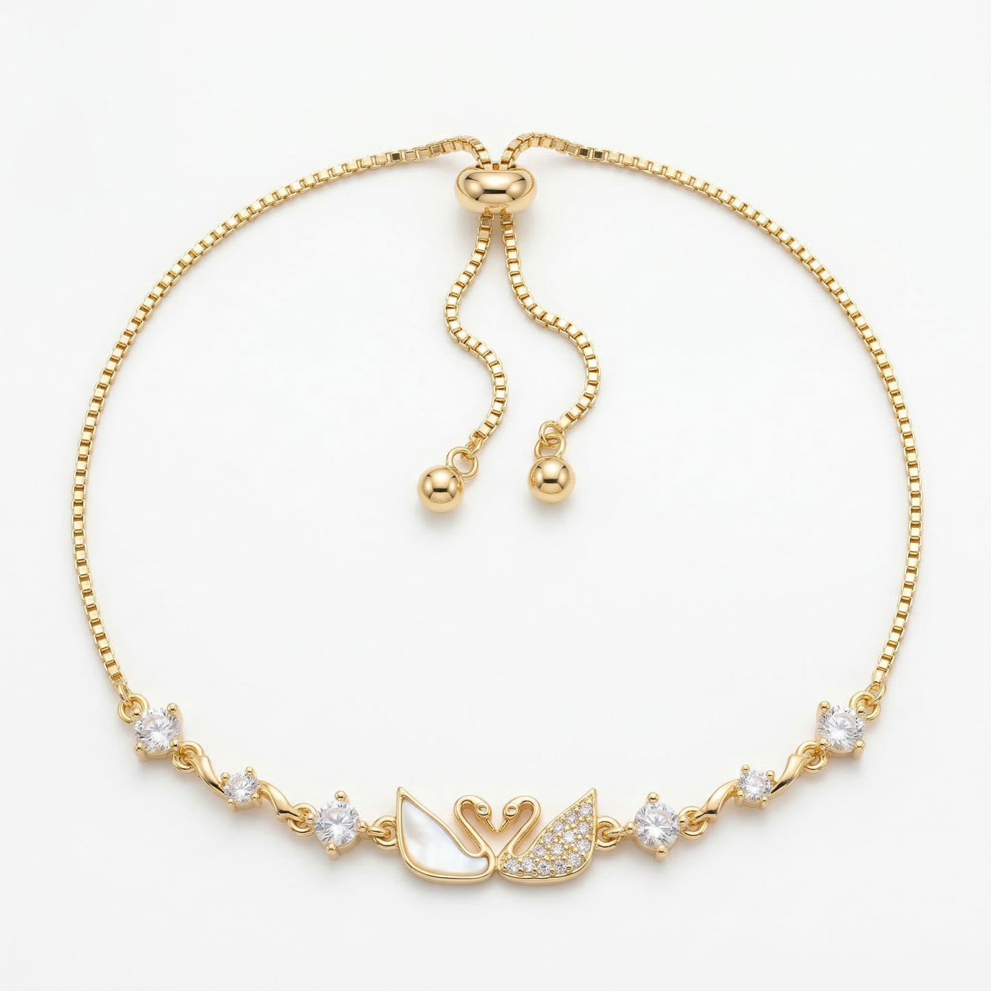 Romantic Double Swan Zircon Gold Plated Bracelet