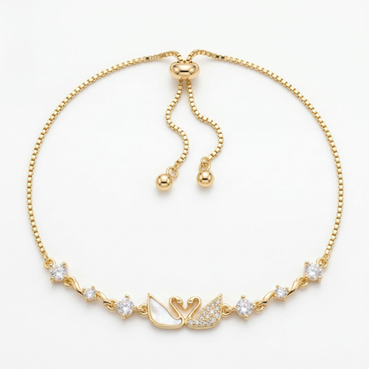 Romantic Double Swan Zircon Gold Plated Bracelet