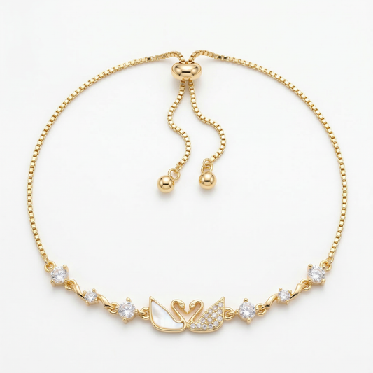 Romantic Double Swan Zircon Gold Plated Bracelet