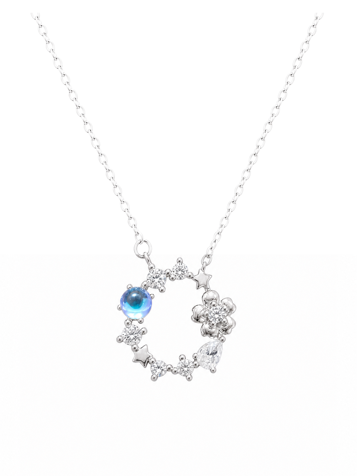 Sterling Silver Blue Zircon Wreath Necklace