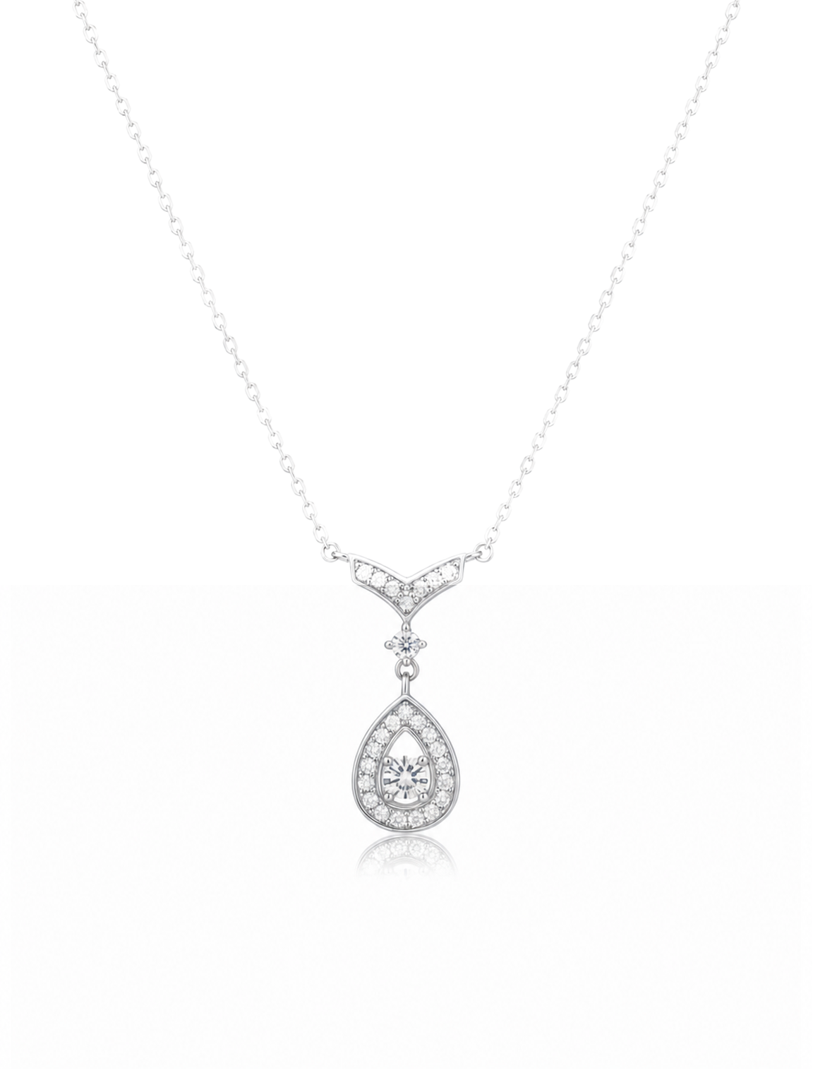 Sterling Silver Teardrop Zircon Pendant Necklace