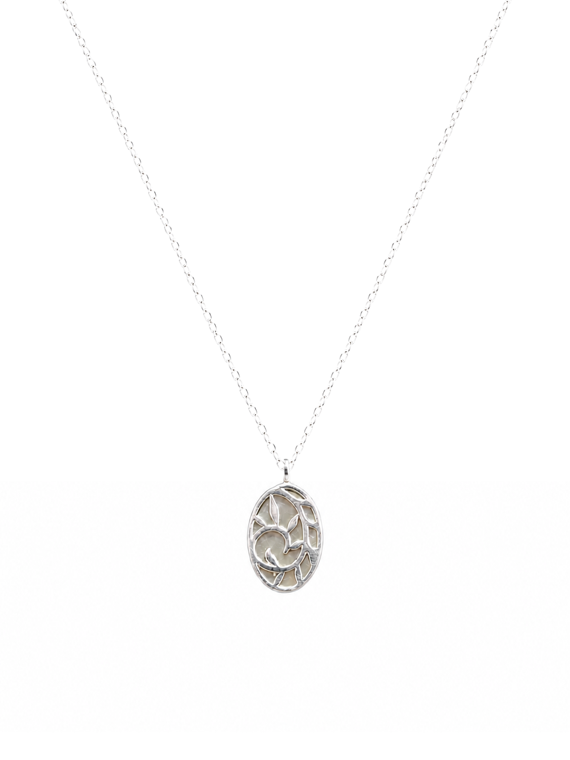 Sterling Silver Openwork Oval Pendant Necklace