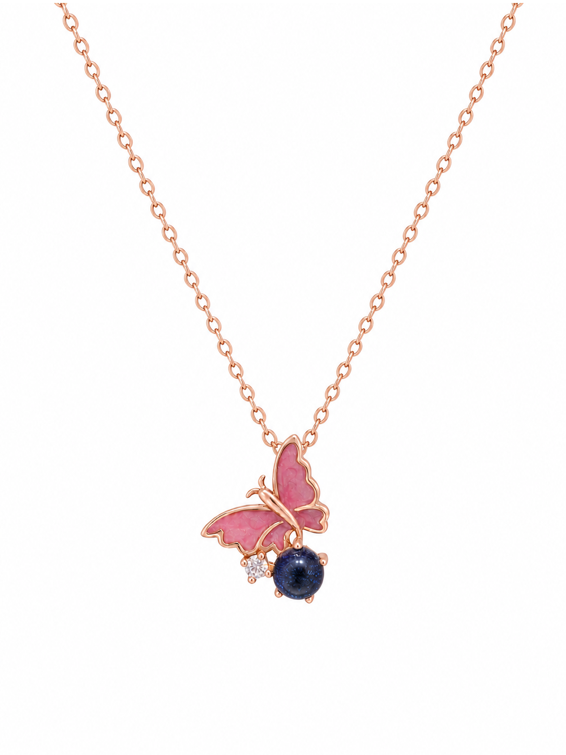Rose Gold Plated Pink Butterfly Sterling Silver Necklace