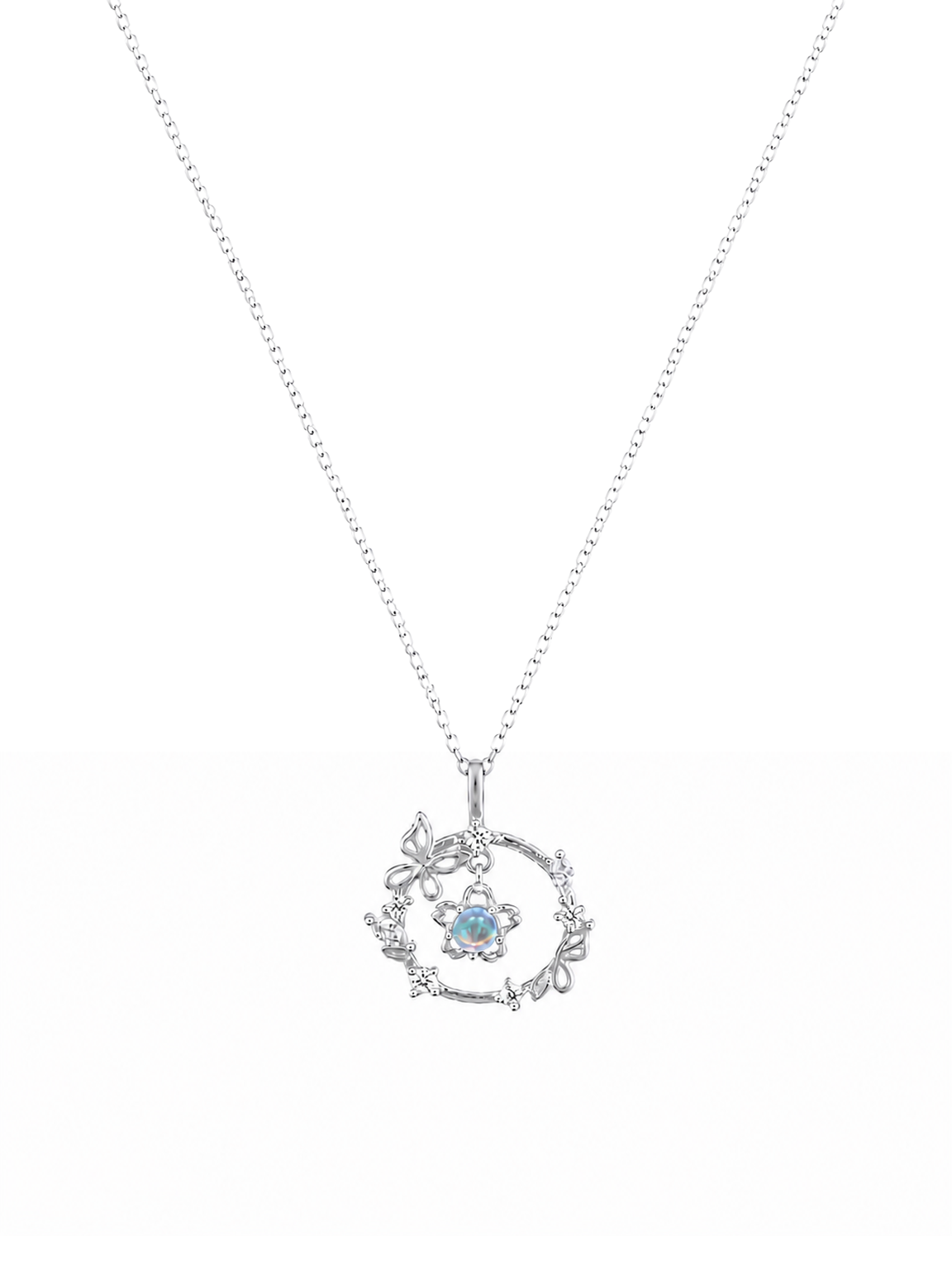 Sterling Silver Butterfly Wreath Necklace