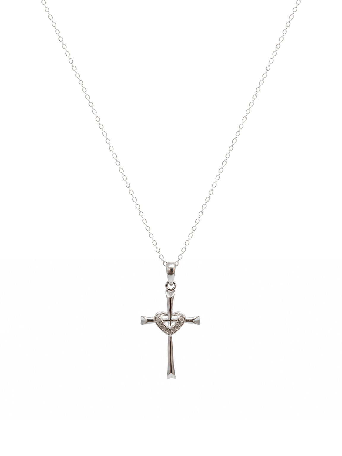 Sterling Silver Heart Cross Necklace