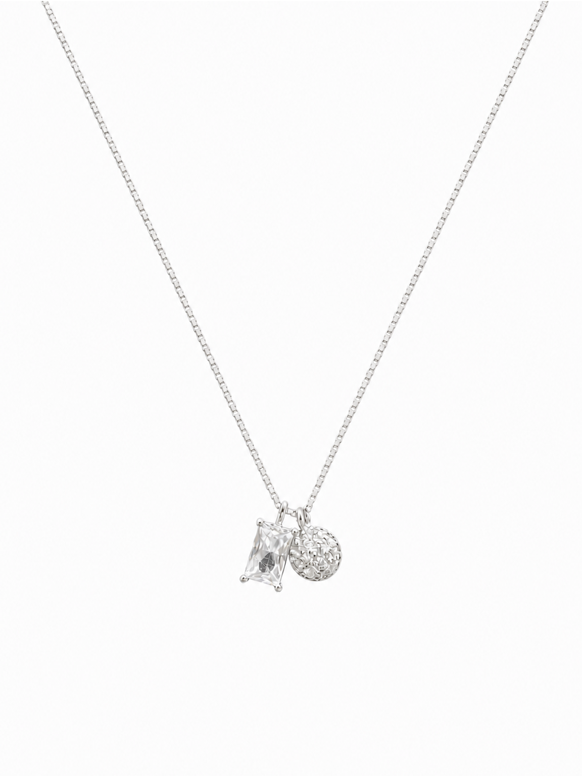 Sterling Silver Dual Charm Zircon Necklace