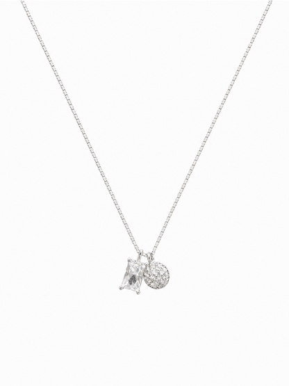 Sterling Silver Dual Charm Zircon Necklace