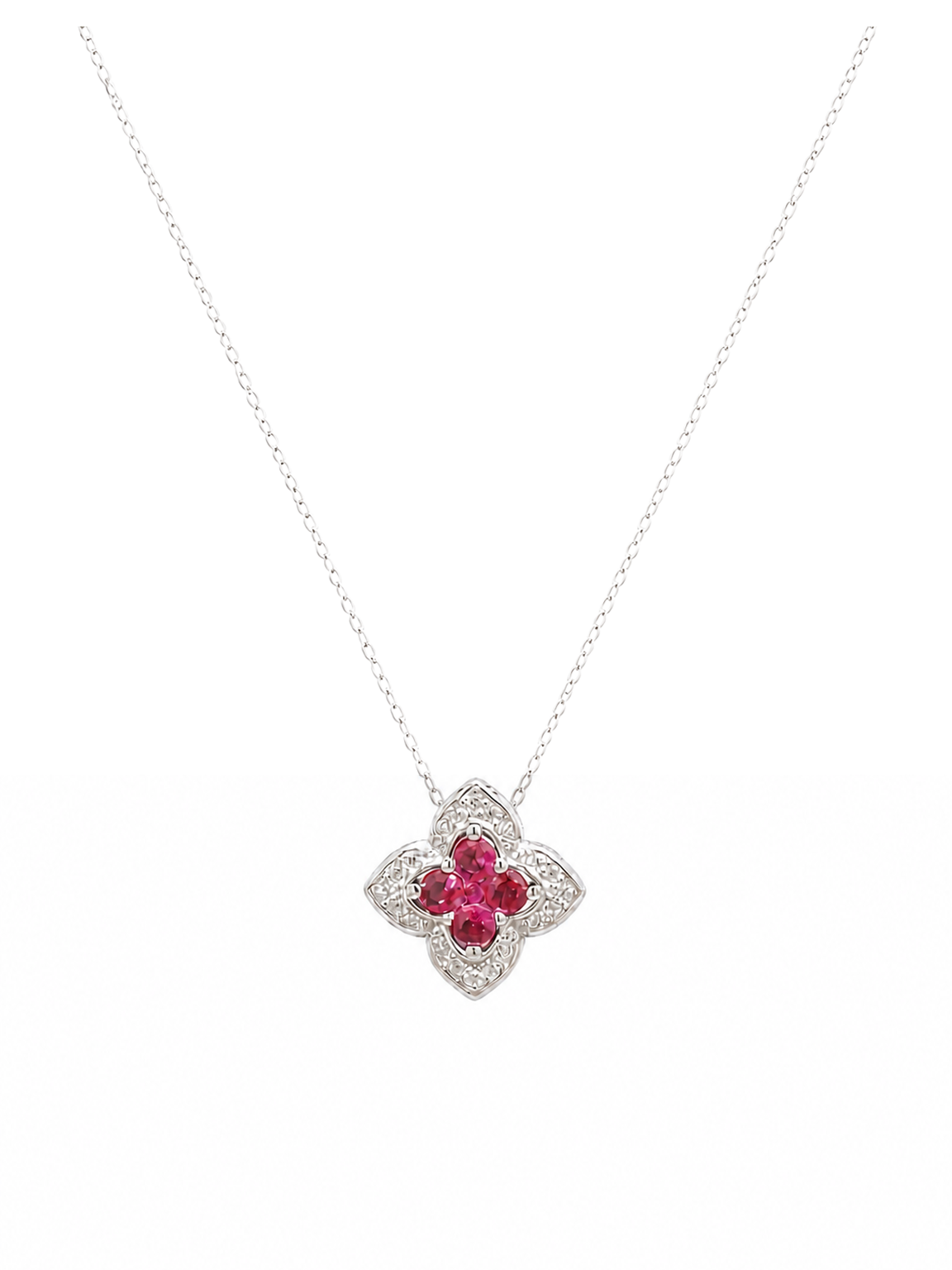 Sterling Silver Pink Zircon Floral Pendant Necklace