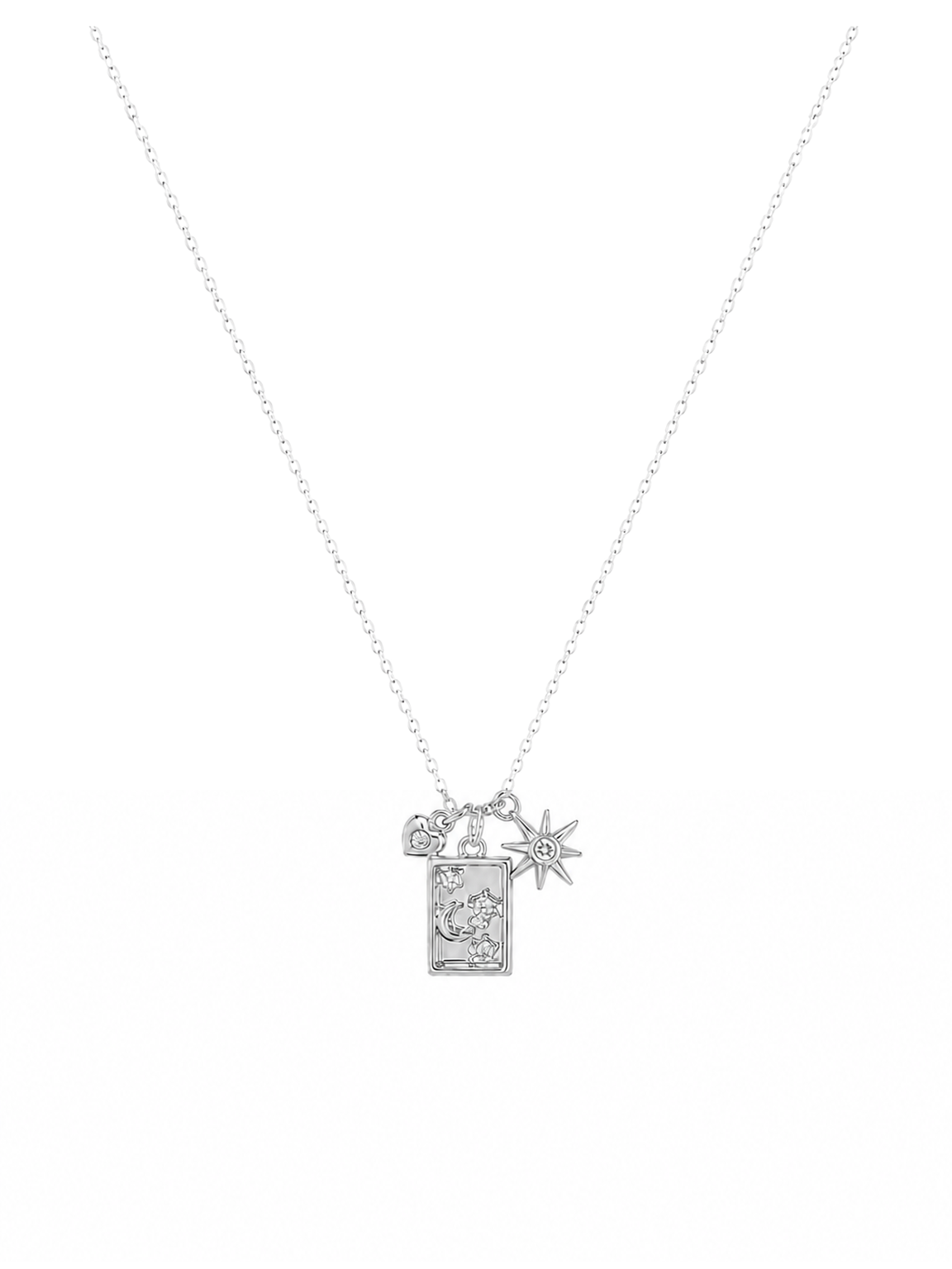 Rhodium Plated Celestial Charm Necklace