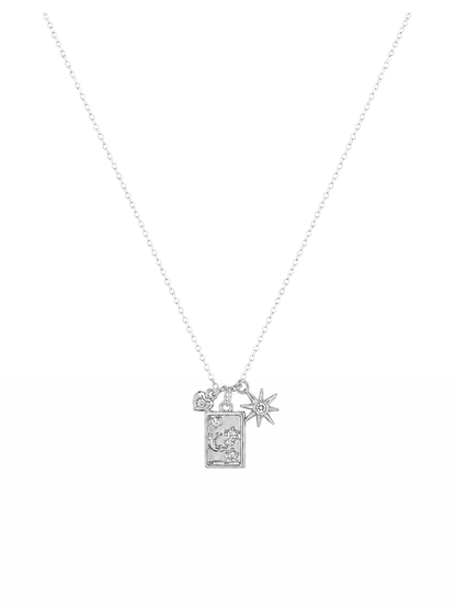 Rhodium Plated Celestial Charm Necklace