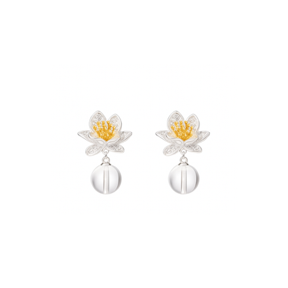 Silver Lotus Crystal Drop Earrings