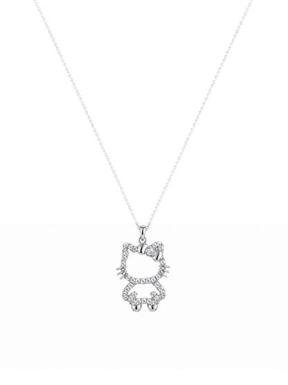 Rhodium Plated Silver Cat Pendant Necklace