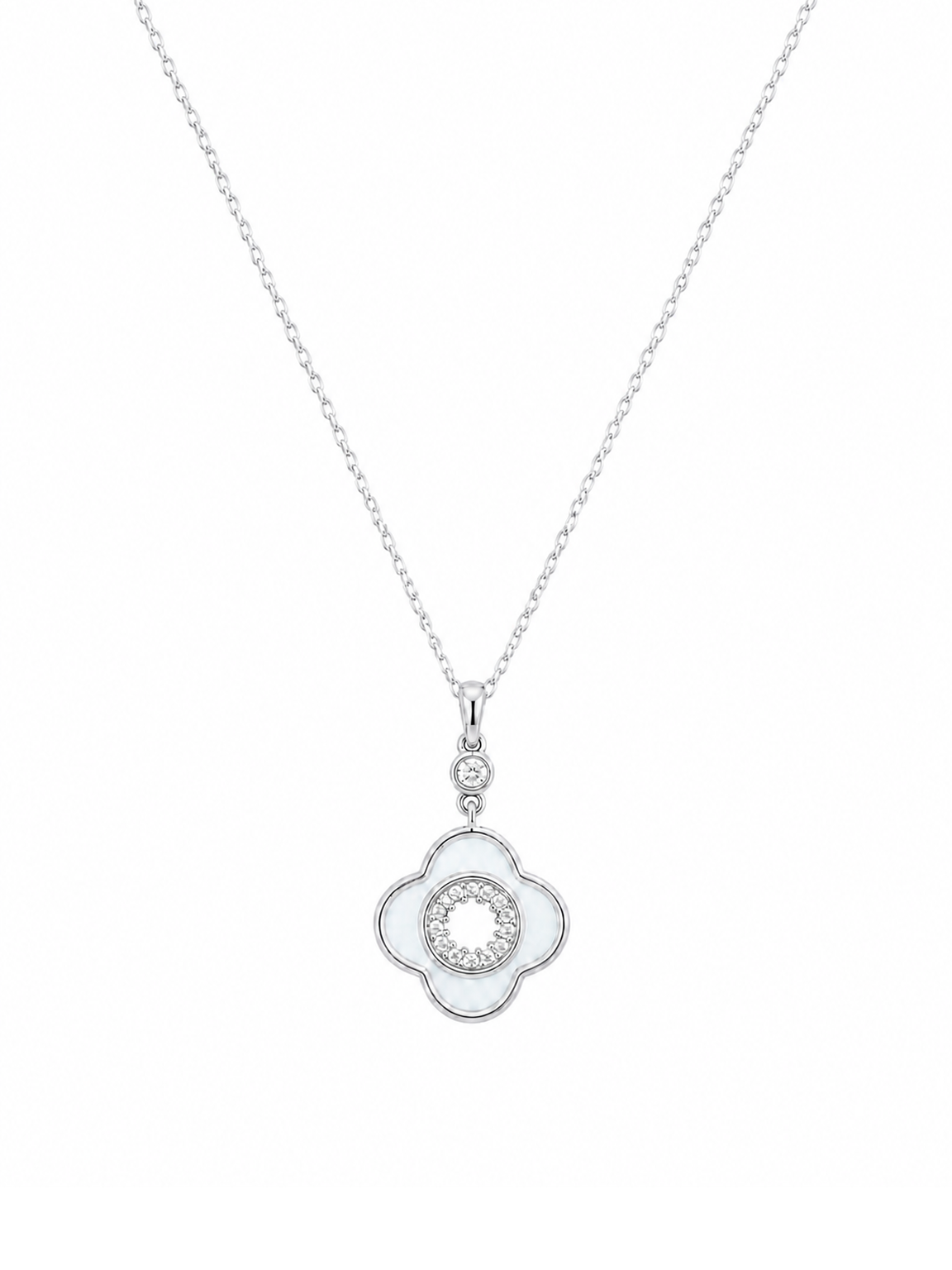 Rhodium Plated Silver Tone Pendant Necklace 45cm