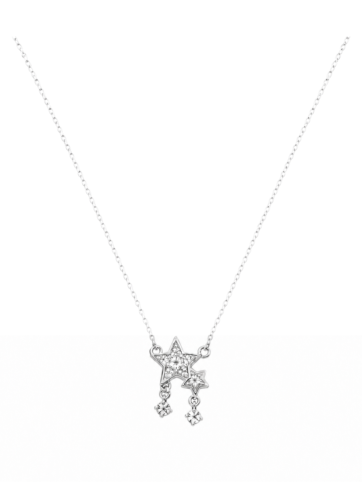 Rhodium Plated Star Pendant Necklace with Zircon Accents, 45cm
