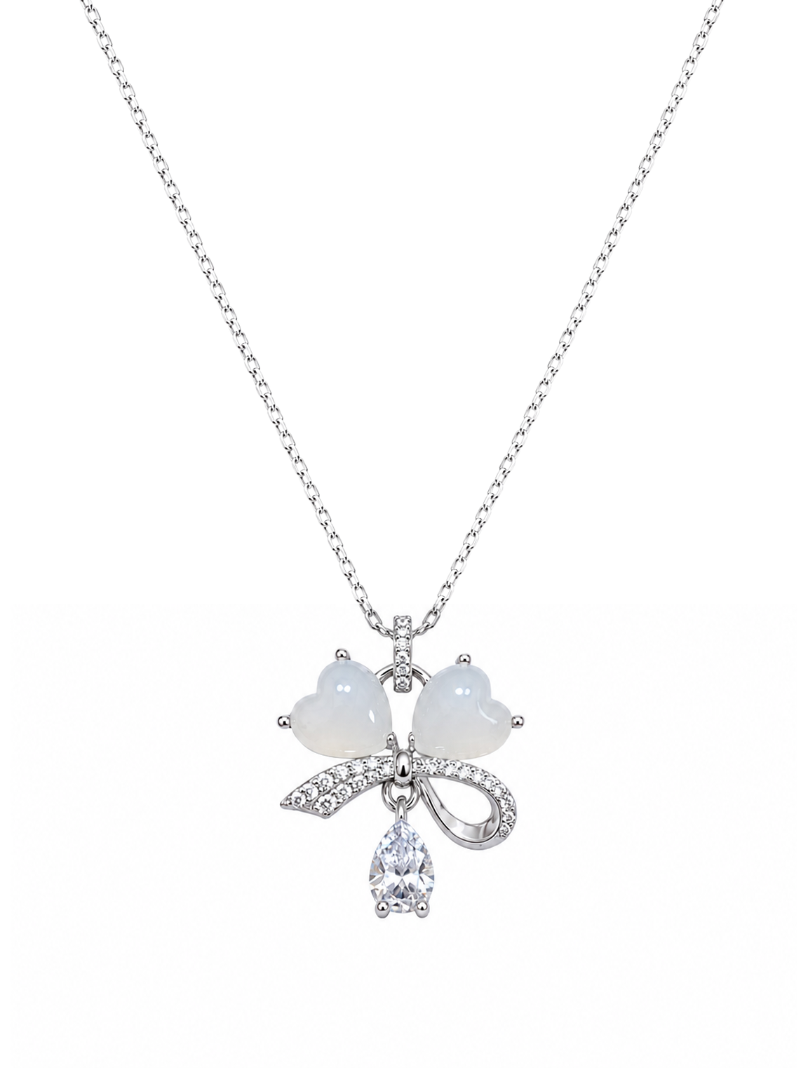 Rhodium Plated Silver Clover Pendant Necklace