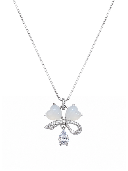 Rhodium Plated Silver Clover Pendant Necklace