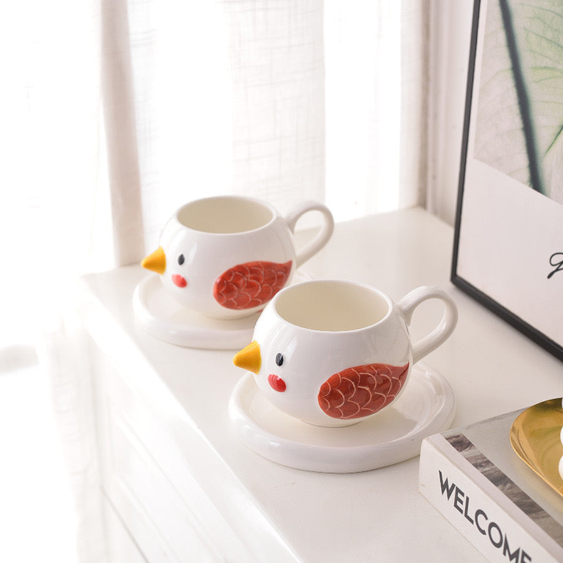 Bird Beak Ceramic Mug with Saucer