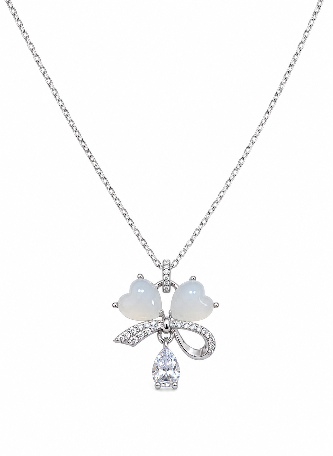 Rhodium Plated Silver Clover Pendant Necklace