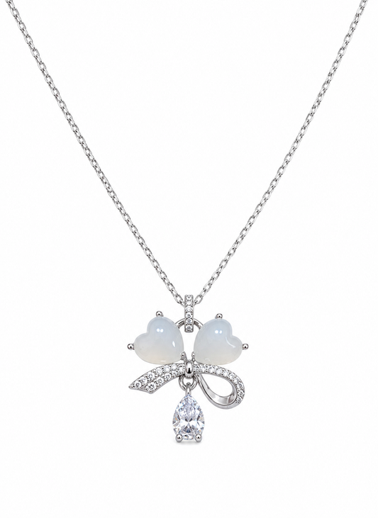 Rhodium Plated Silver Clover Pendant Necklace