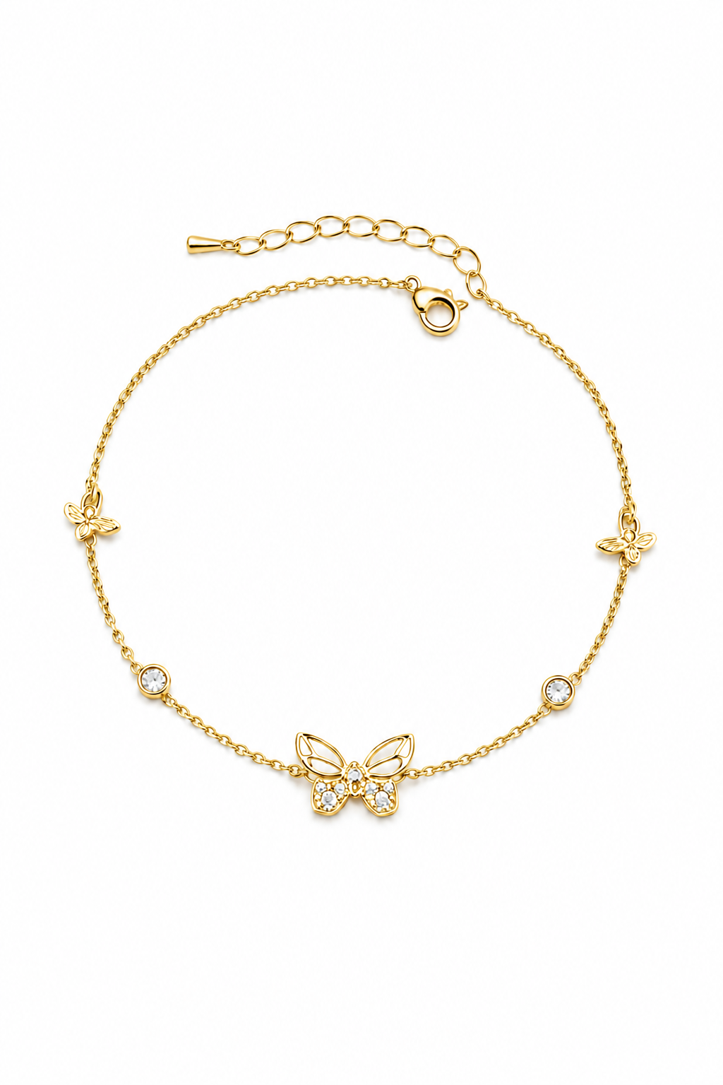 Gold Plated Hollow Butterfly Bracelet with Zircon Accents
