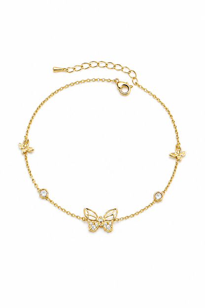 Gold Plated Hollow Butterfly Bracelet with Zircon Accents
