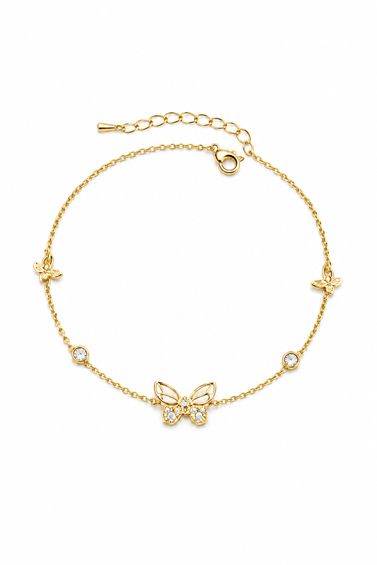 Gold Plated Hollow Butterfly Bracelet with Zircon Accents