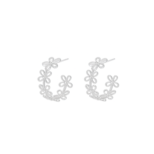 Silver Daisy Bloom Hoop Earrings