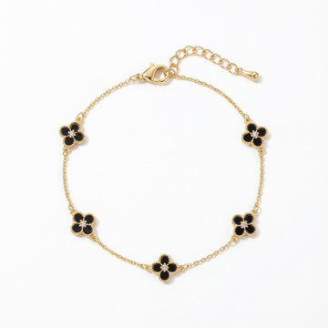 Elegant Black Four-Leaf Clover Gold Plated Bracelet