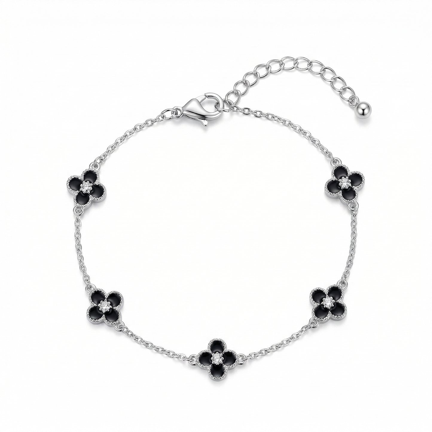 Elegant Black Four-Leaf Clover Gold Plated Bracelet