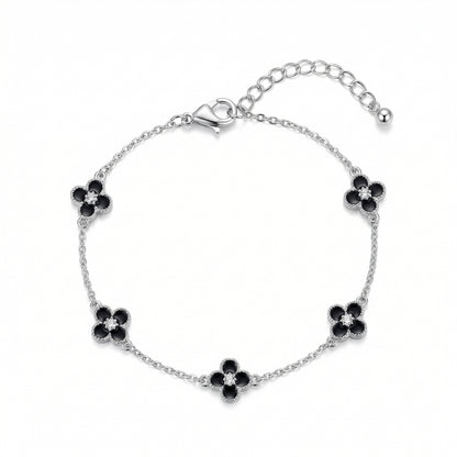 Elegant Black Four-Leaf Clover Gold Plated Bracelet