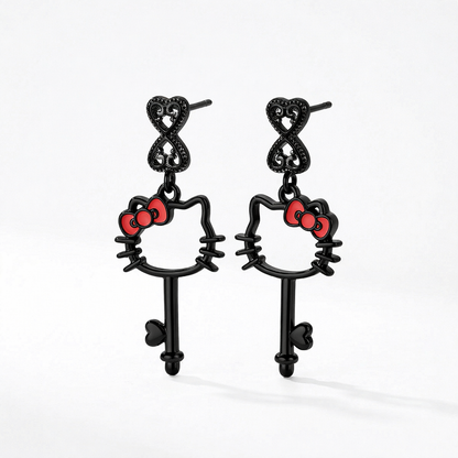 Dark Silver Hello Kitty Key Drop Earrings