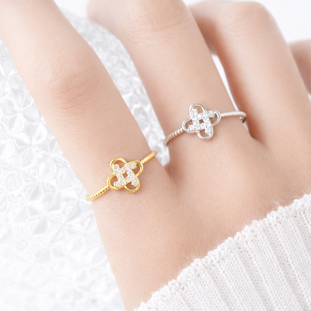 Sparkling Clover Knot Sterling Silver Rings
