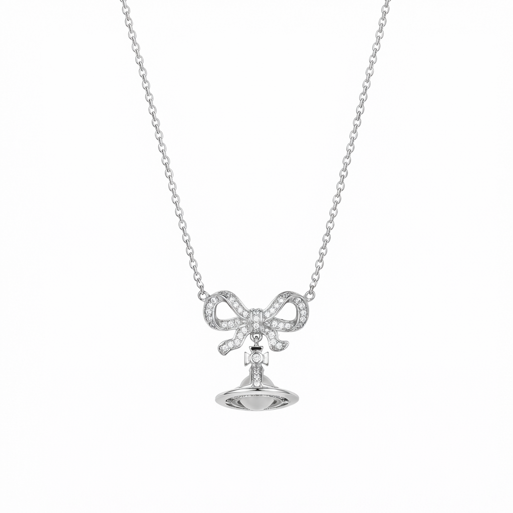 Sparkling Bow And Orb Necklace