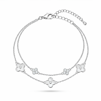 Elegant White Clover Double Chain Gold Plated Bracelet