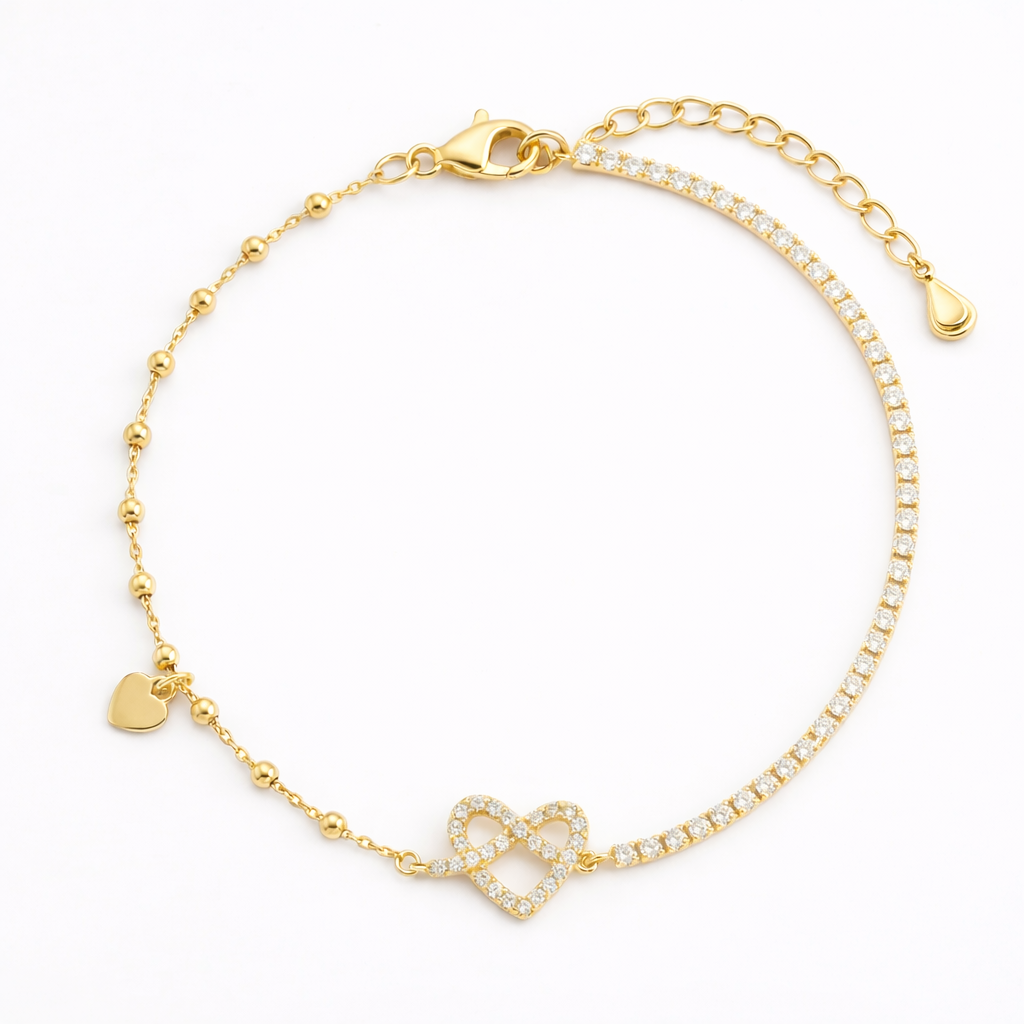Sparkling Interlocking Heart Gold Plated Bracelet
