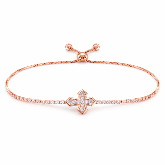 Sparkling Zircon Cross Rose Gold Plated Bracelet