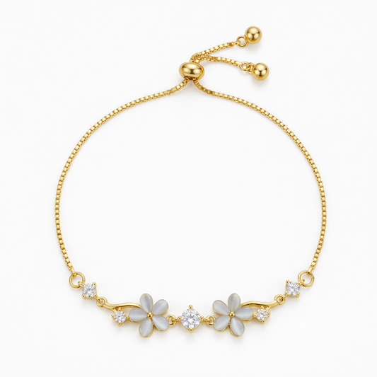 Delicate Floral Zircon Gold Plated Bracelet