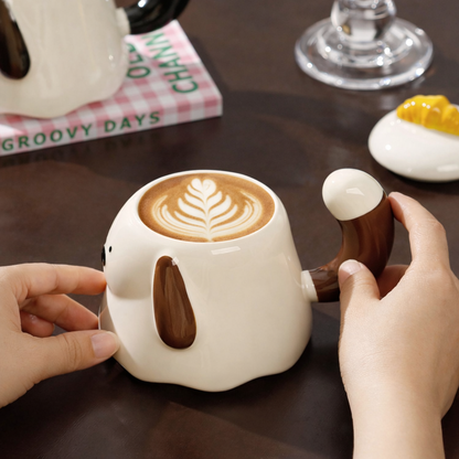 Cute Puppy Ceramic Mug with Lid – Tail Handle