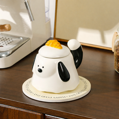 Cute Puppy Ceramic Mug with Lid – Tail Handle