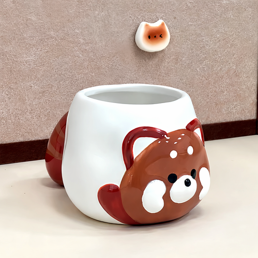 Cute Red Panda Ceramic Mug with Tail Handle