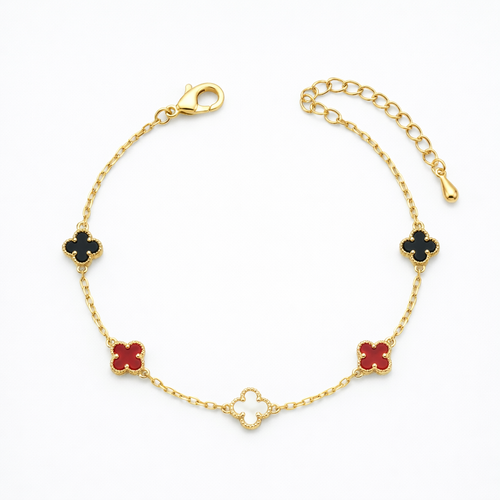 Multicolor Quatrefoil Clover Gold Plated Bracelet