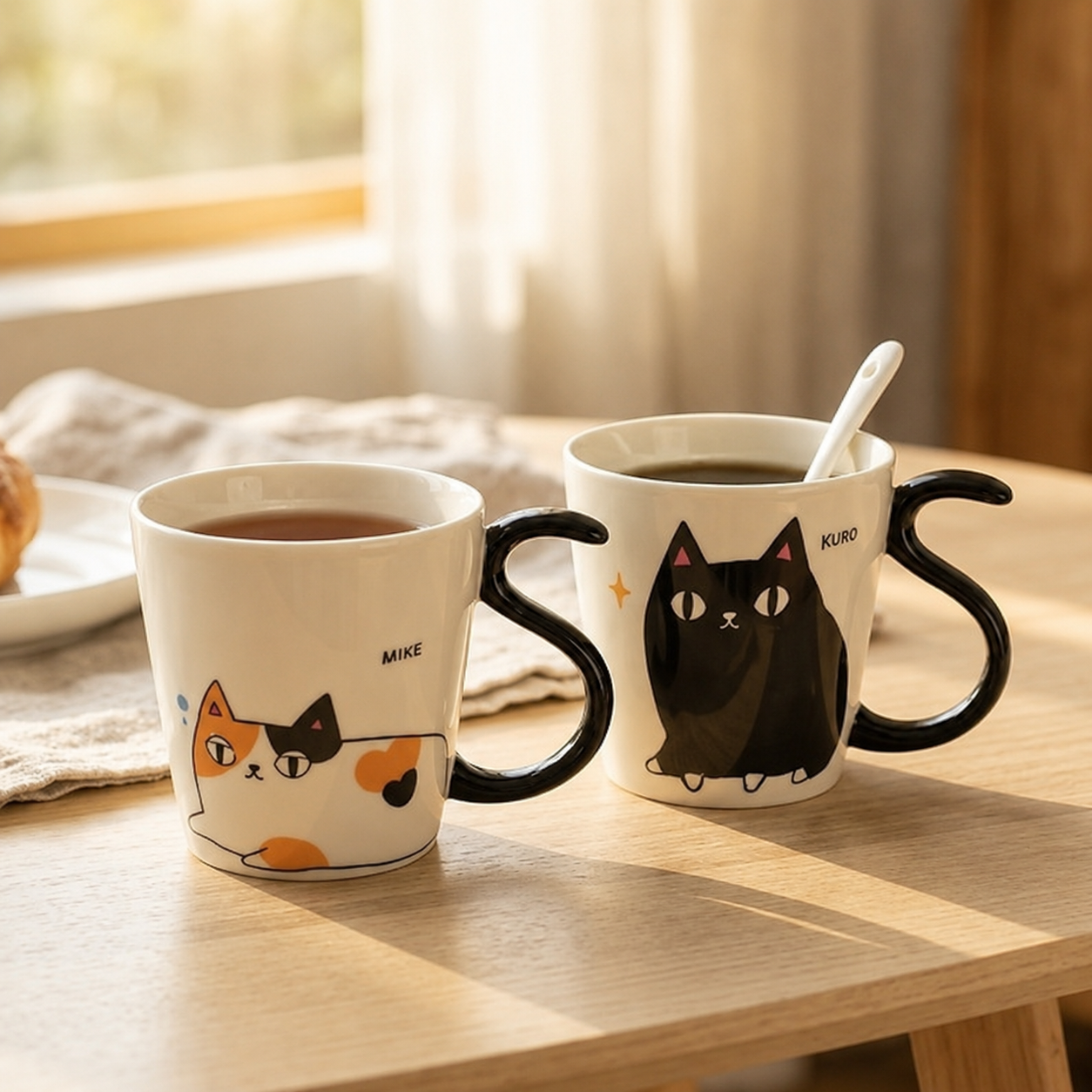 Cat-Print Mug with Tail Handle