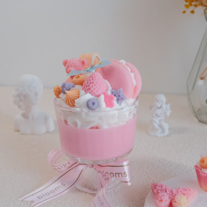 Miss Blooms Giant Sundae Candle pink version showing full jar silhouette with wax decorations