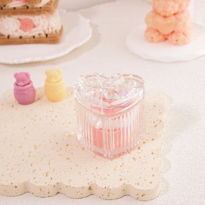 Miss Blooms Eternal Love Heart Jar Candle — side angle showing heart glass shape with wax decorations