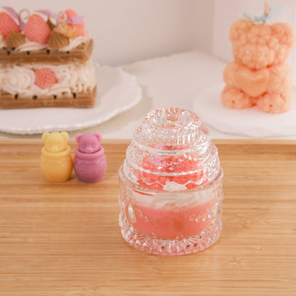 Miss Blooms Sparkle Jar Candle with glass dome lid shown alongside, showing clean minimal aesthetic