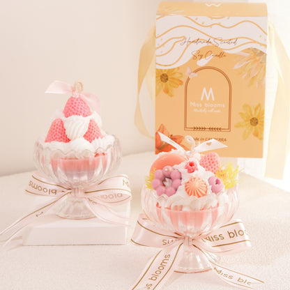 Miss Blooms Sweet Treats Small Sundae Candle Classic style showing dessert wax toppings in pedestal glass