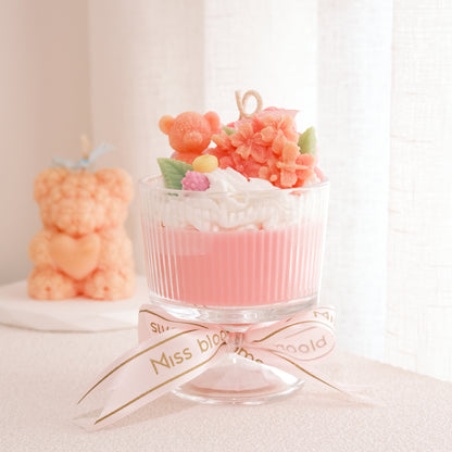 Miss Blooms Blossom Giant Sundae Candle side view of full ribbed glass height with floral wax topping