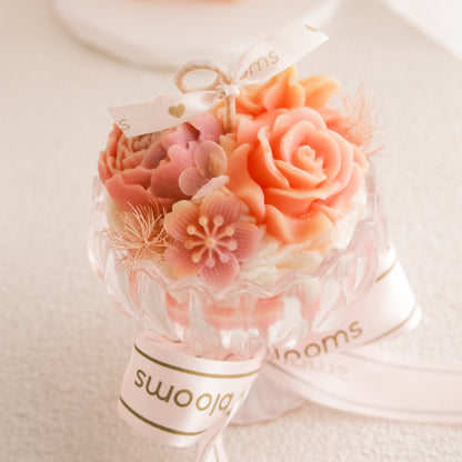 Miss Blooms Flower Small Sundae Candle close-up showing layered peach wax roses and cream whipped wax base