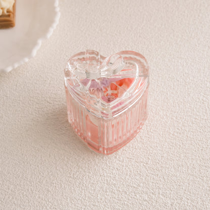 Miss Blooms Blossom Eternal Love Jar Candle — heart glass jar with crystal heart-shaped lid shown from the side